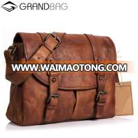 Retro Style Genuine Leather Shoulder Bag Satchel Bag Briefcase Men Messenger Bag for 13.3 Inch Laptop